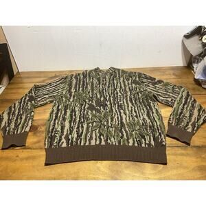 Vtg Rattlers Brand Real Tree Sweater Size XL Camo Henley Knit Pullover USA